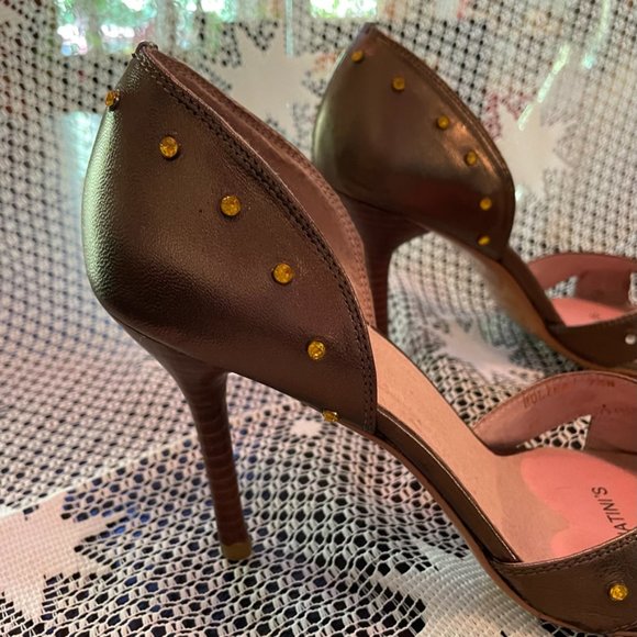 Gold/bronze leather stiletto heels - Picture 3 of 14